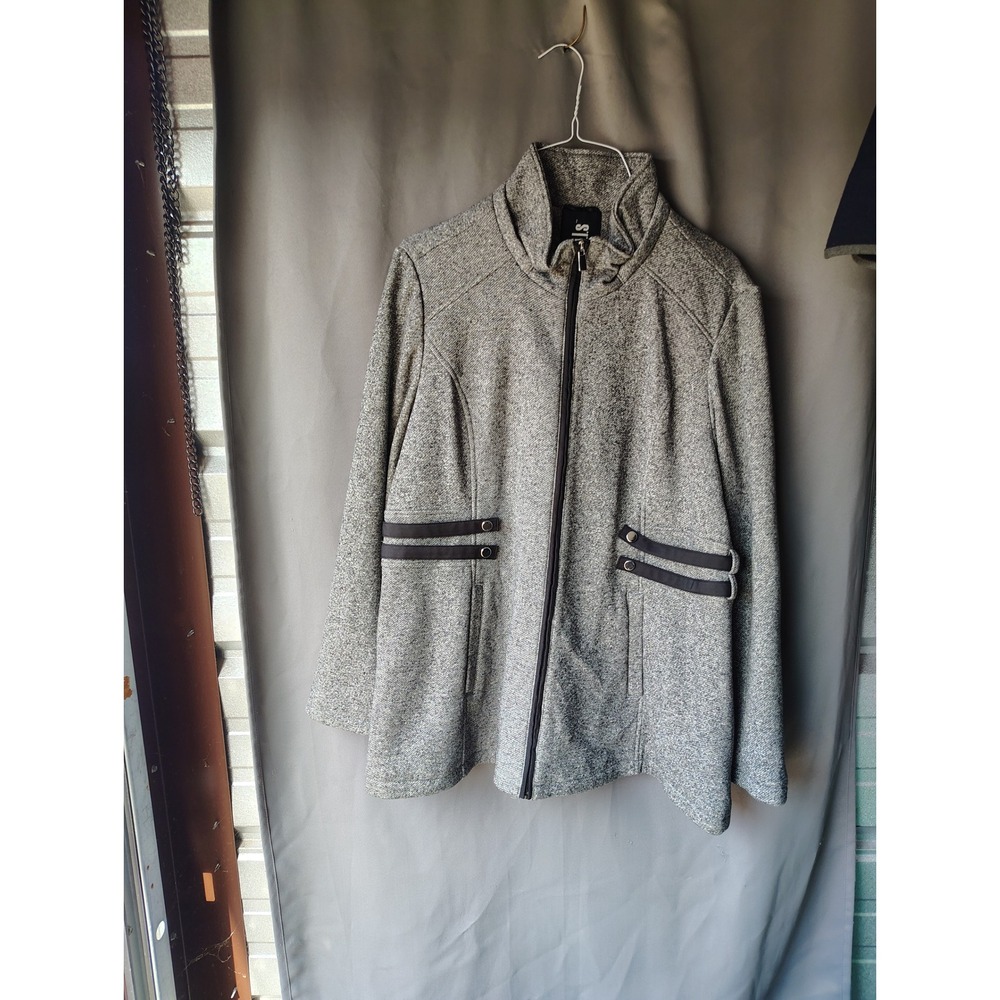 Details Intl Gray Marl Knit Full Zip Jacket Mock Neck Side Tabs Womens XL